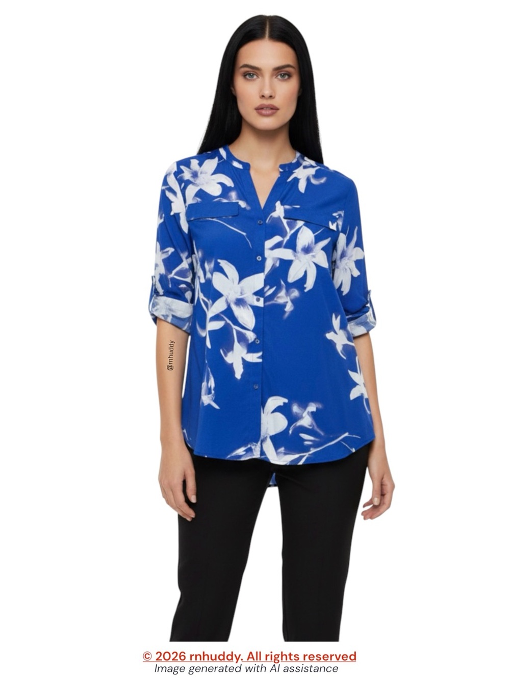 Calvin Klein 3X floral roll tab blouse